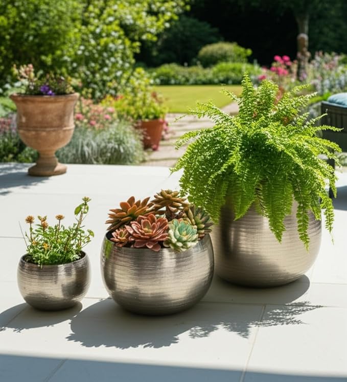 Modern Planters and Flower Pots for Home Decor – Metal Plant Pots Perfect for Indoor and Outdoor Houseplants – Stunning Accent for Garden, Patio, and Living Room Decor Set of 3 – 11", 10", 8" Silver