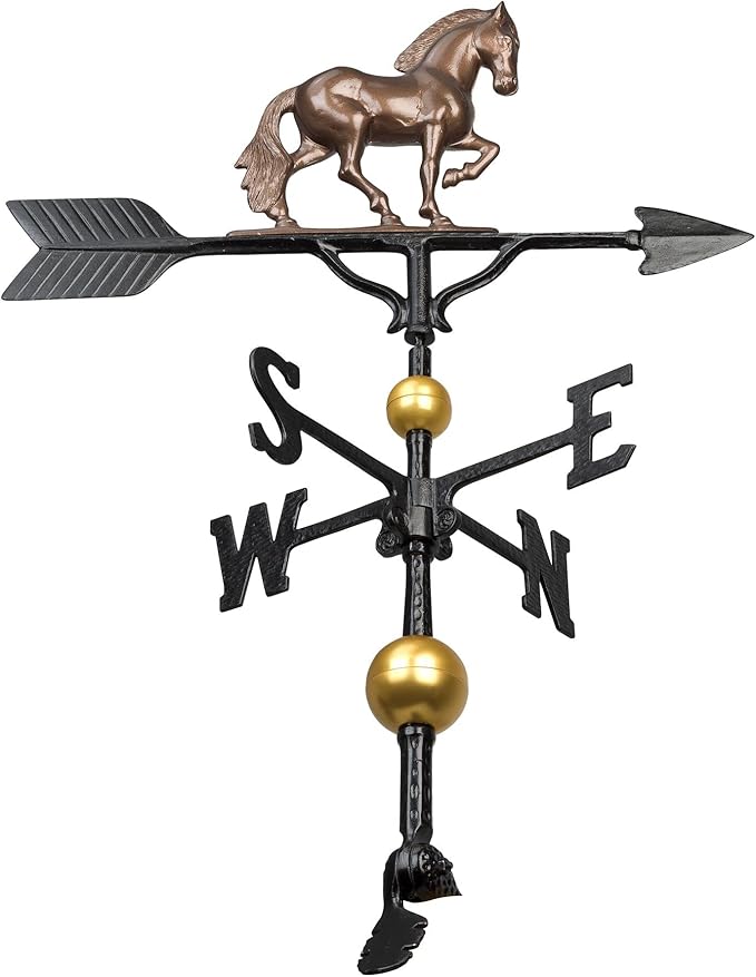 Montague Metal Products - Aluminum Deluxe 3D Horse Weathervane - Wind Vane Roof Metal Decor - Mount Included (4 to Choose from) - Hand Cast Aluminum (Oil Rubbed Black)
