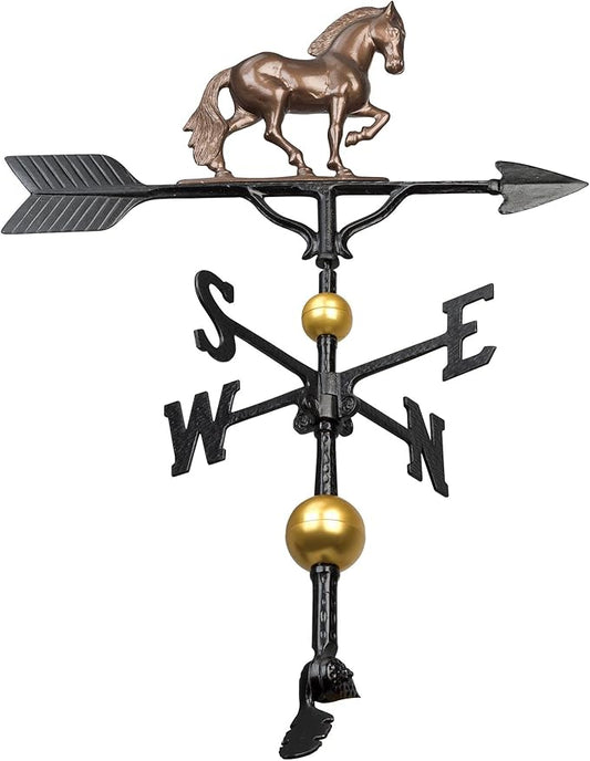 Montague Metal Products - Aluminum Deluxe 3D Horse Weathervane - Wind Vane Roof Metal Decor - Mount Included (4 to Choose from) - Hand Cast Aluminum (Oil Rubbed Black)