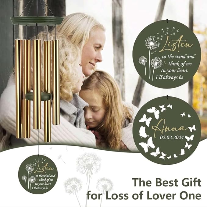 ASTARIN Memorial Butterfly 36" Wind Chimes, Personalized Name Sympathy Wind Chime, in Memory of Loss Mom Loved One, Large Deep Tone Bereavement Windchimes for Clearance(Produced in USA)