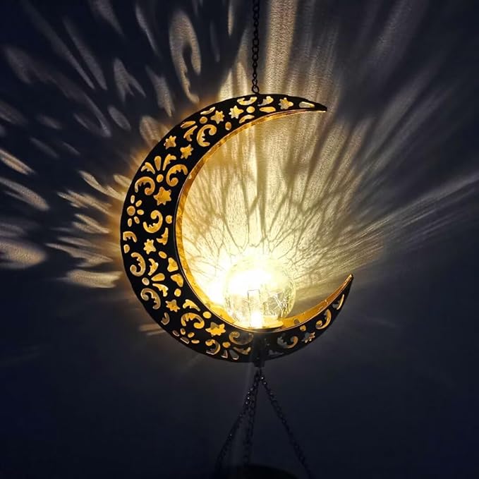 Wind Chime Solar Moon Decor,Mother's Day, Christmas, Thanksgiving Gift for Women,Mother,Grandma,Wife, Birthday Gift Crackle Glass Ball Windchimes Gardening Gifts,Patio Decor, Yard Porch Decorations