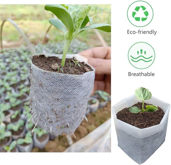 Belit 100 Pcs Nursing Growing Pouch, Garden Grow Bag for High Seedling Survival Rate Planting Plant Flower Seed Starting (7.3"x6.9")