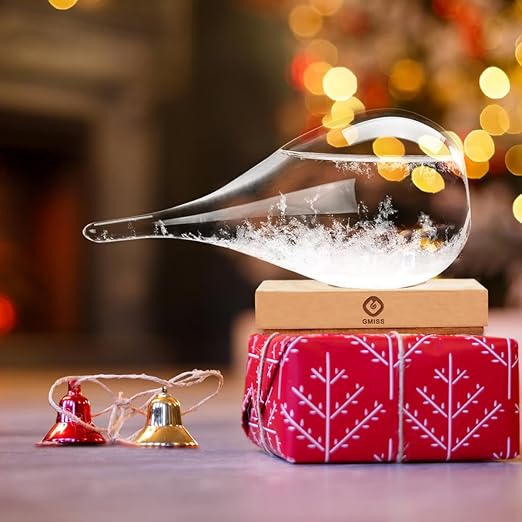 Storm Glass Weather Predictor,Christmas Snow Globe Storm Glass Barometer Weather Predictor, Home and Office Decorative Glass Bottles, Christmas Unique Gifts for Her (L)