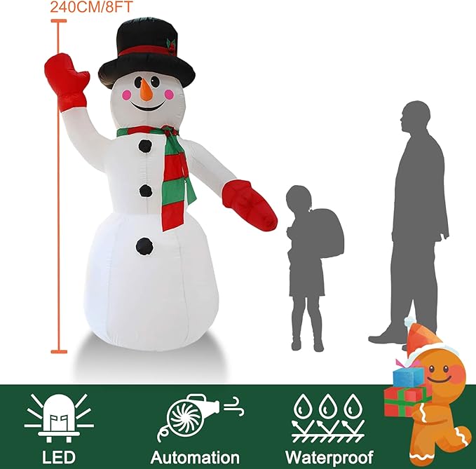 DearSun 8FT H Christmas Inflatable Gentleman Snowman with Build-in LED Lights, Blow up Snowman Inflatable Outdoor Decorations Large Party Yard Decoration