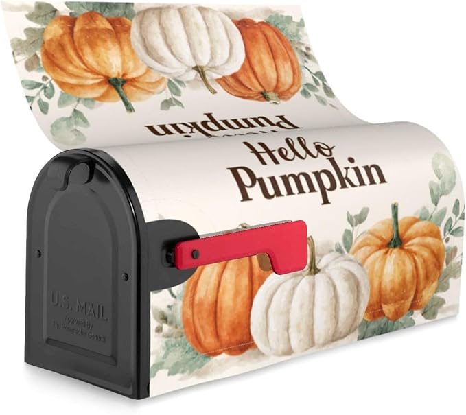 Festive Magnetic Mailbox Cover Pumpkin Thanksgiving Fall Outdoor Mailbox Protector Holiday Seasonal Decorative Garden Yard Home Standard Size 21 x 18 Inch