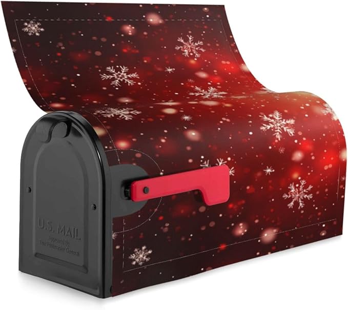 Festive Magnetic Mailbox Cover Red Snowflake Outdoor Mailbox Protector Holiday Seasonal Decorative Garden Yard Home Standard Size 21 x 18 Inch
