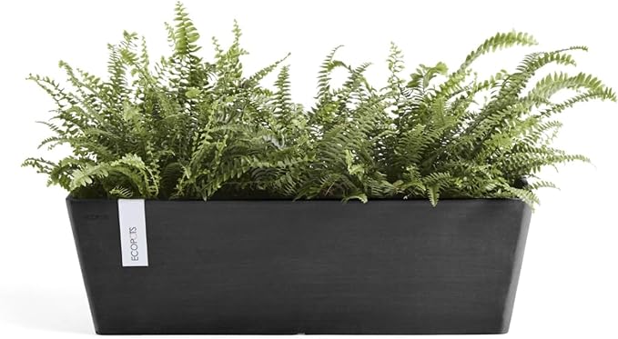 Ecopots Bruges Durable Modern Rectangular Indoor/Outdoor Recycled-Based Composite Flower Pot Planter, Dark Grey, 17.75"