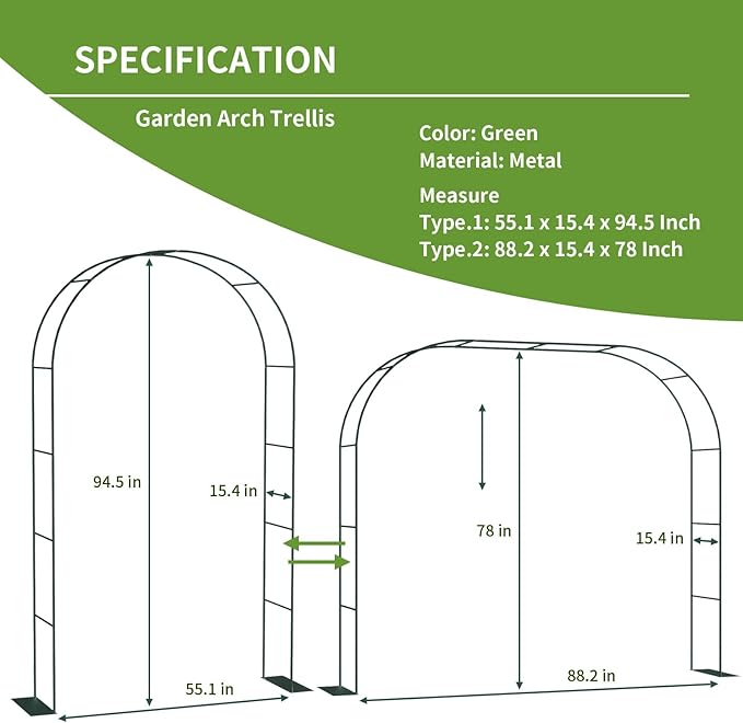 Thickened Metal Garden Arch with Base for Climbing Plants Outdoor, Garden Arbors and Arches, Wedding Arch Frame Archway, Halloween Christmas Party Decoration