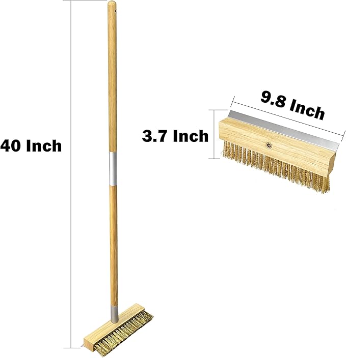 Commercial Oven Brush - Long Handle Pizza Oven Scraper Brush with Nylon & Brass Bristles for Grill & Bakery Cleaning