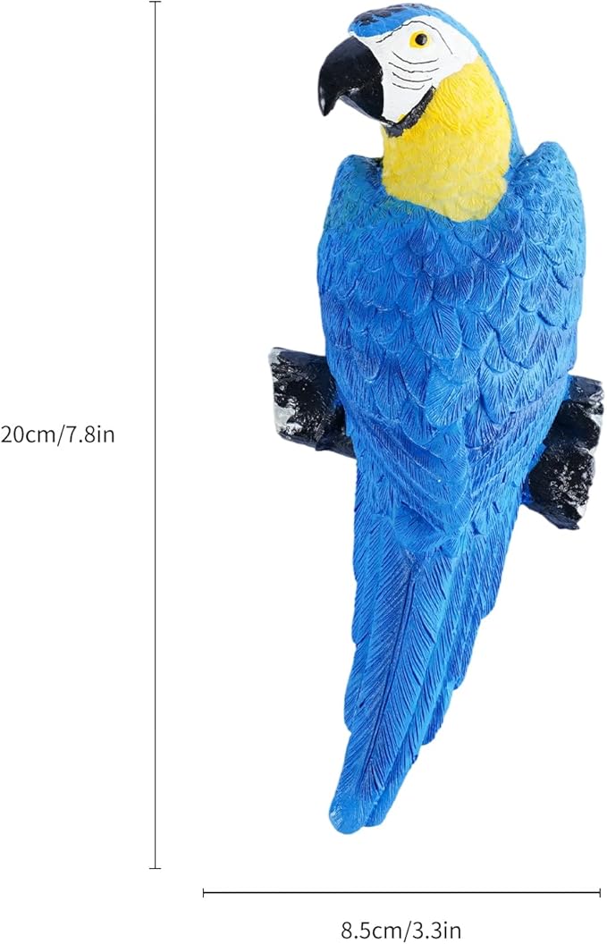 Hanging Blue Parrot Resin Statue - Wall Mountable Bird Sculpture with Hook Slot for Garden Courtyard & Indoor Wall Decor
