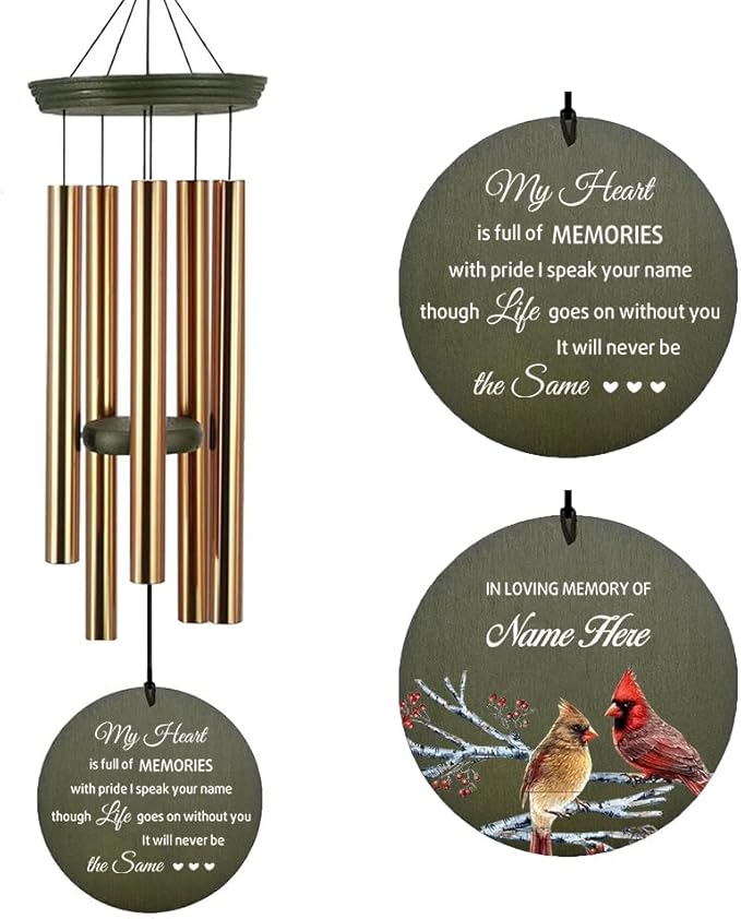 Personalized Wind Chimes 36inch, in Loving Memory of Sympathy Wind Chimes, Memorial Funeral Gifts, Cardinal Bird Deep Tone Wind Chime, Loss of Loved Dad/Mom Outdoor (Produced in USA)