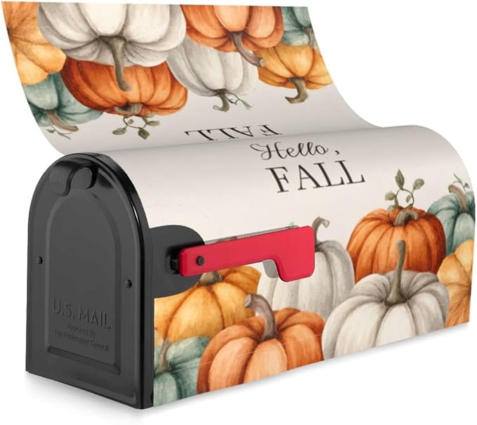 Festive Magnetic Mailbox Cover Pumpkin Fall Thanksgiving Outdoor Mailbox Protector Holiday Seasonal Decorative Garden Yard Home Large Size 25.5 x 21 Inch