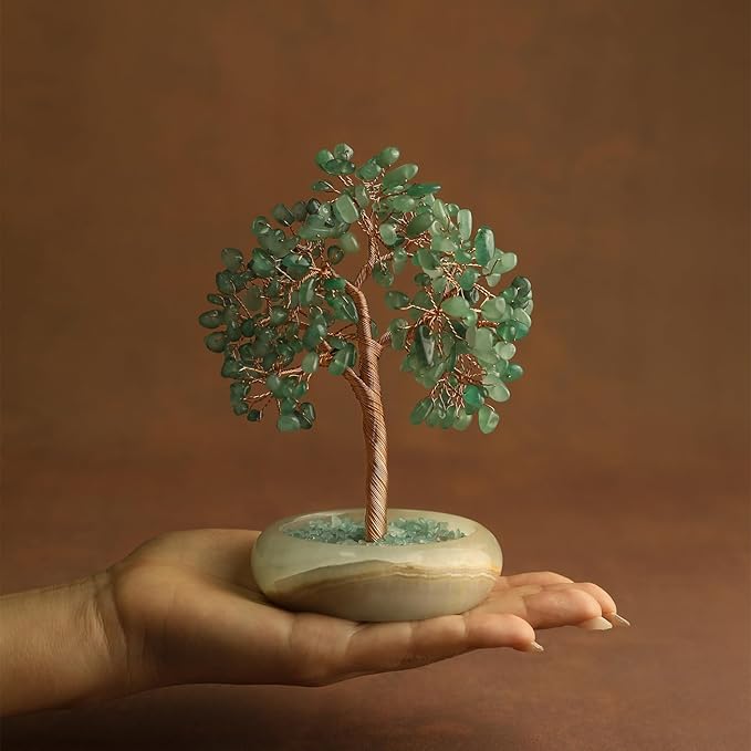 Green Aventurine Healing Crystal Tree of Life Home Office Desk Decor, Bonsai Trees, Feng Shui Tree Money Good Luck Christmas Decor Spiritual Healing Birthday Gifts for Women, Mom