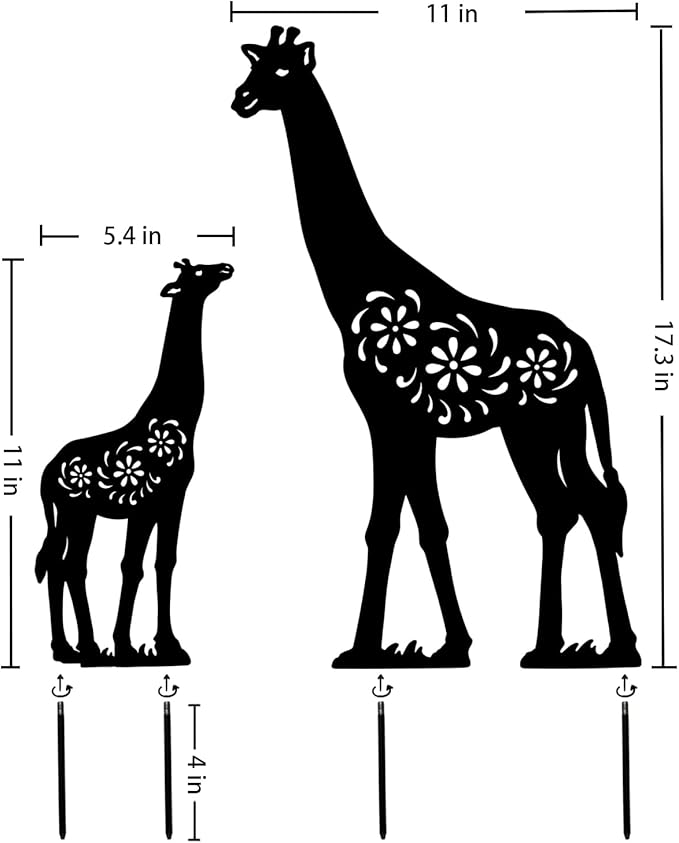 Giraffe Metal Garden Stakes Decorative,Giraffe Gifts for Women/Men/Giraffe Lovers Gifts,Black Giraffe Silhouette Statues Garden Decor for Outside,Outdoor Decor,Yard Art,Patio,Lawn Ornaments