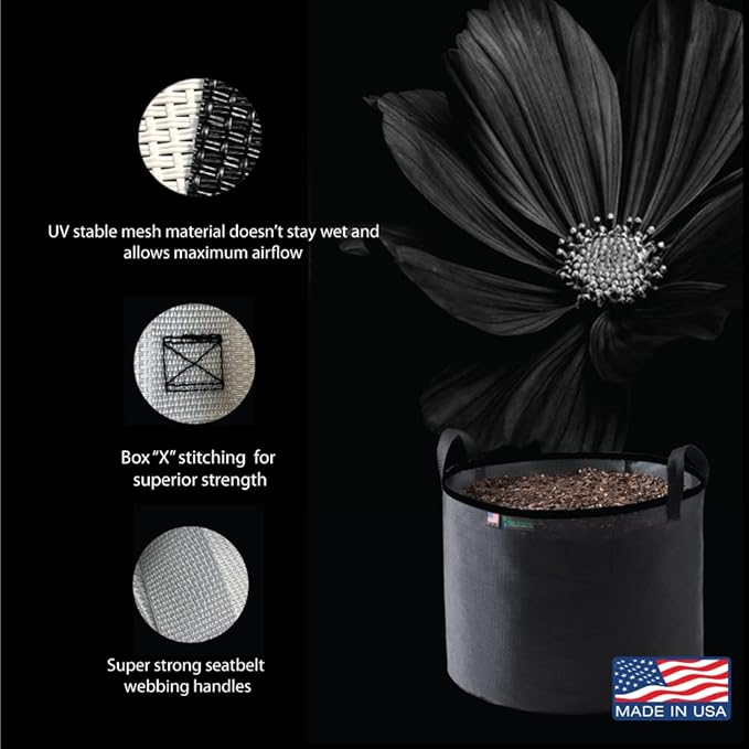 Grow Bag 25 Gallon, Planting Pots - Colorful Plant Grow Bags Pots Gardening Vegetable - Air Pruning Mesh Fabric Plant Container - (Black/Black)