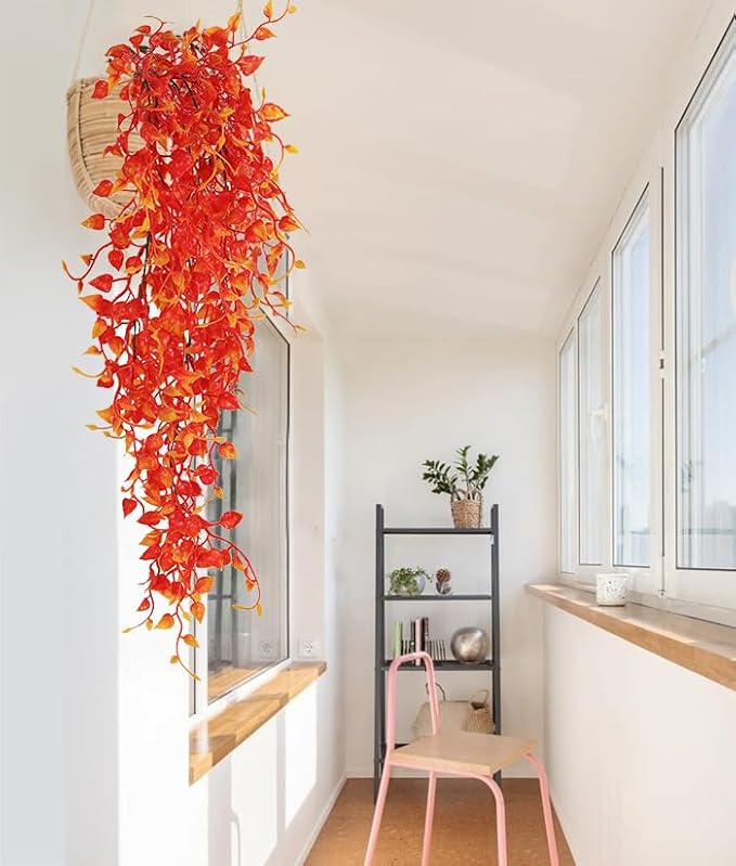 RECUTMS Artificial Hanging Plants Fall Garland 4Pcs 33 Inch Faux Wall Plant UV Resistant Fake Eucalyptus Leaves Ivy Greenery Indoor Outdoor Porch Garden Home Office Autumn Thanksgiving Party Décor