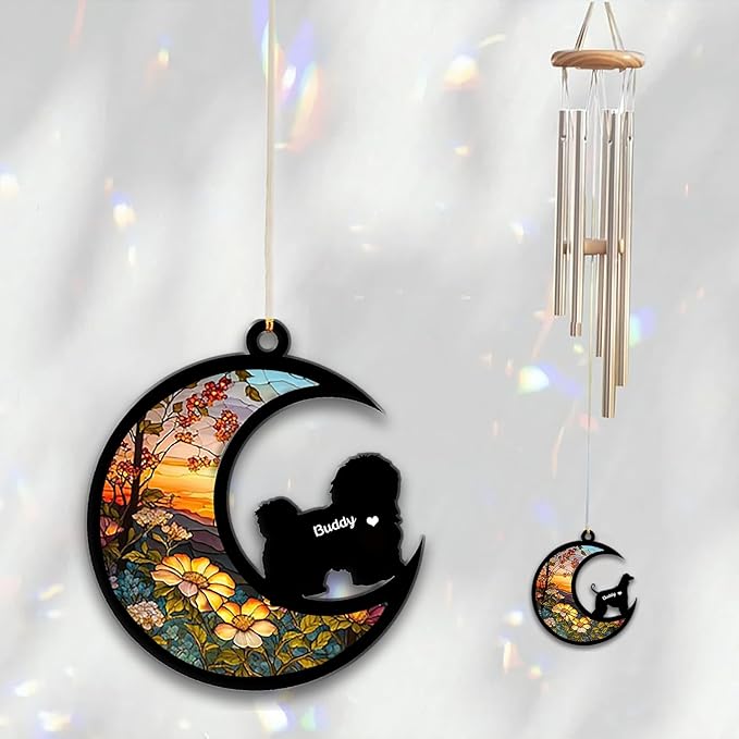Havanese Sun Catcher Wind Chime, Custom Sunflower Suncatcher Dog Memorial Wind Chime, Dog Loss Gift, Dog Sympathy Gift, Pet Loss Suncatcher, Outdoor Garden Decor