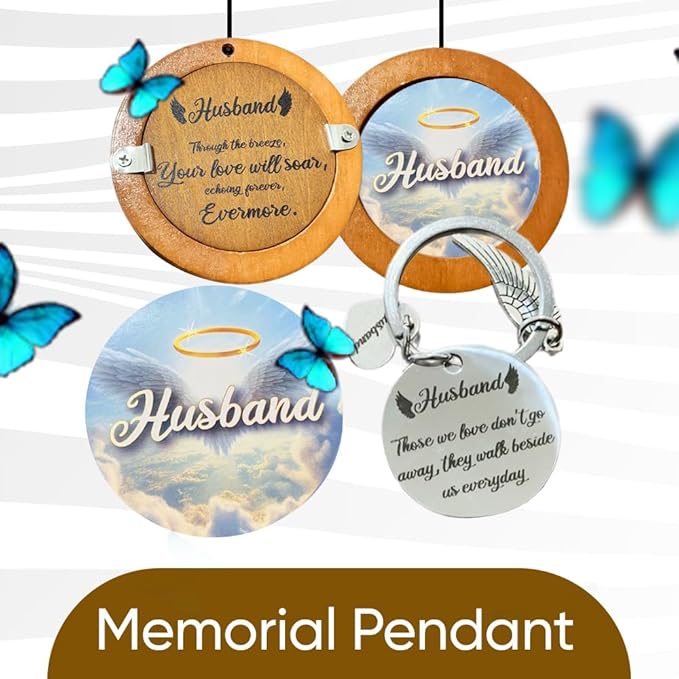 Personalized Memorial Wind Chimes with Custom Photo Pendant & Letter from Heaven | Sympathy Gift for Loss of Loved One, 32-Inch Outdoor Chime for Remembrance (Husband)