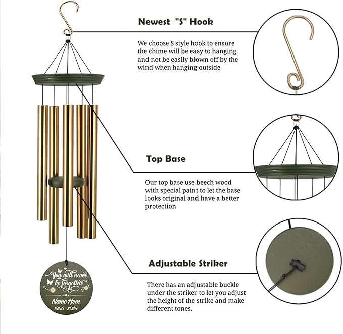 Personalized Sympathy Wind Chimes for Loss of Loved One, Memorial Wind Chimes, Bereavement/Sympathy Gift for Loss of Mother Father Husband Condolence Remembrance,Product in USA