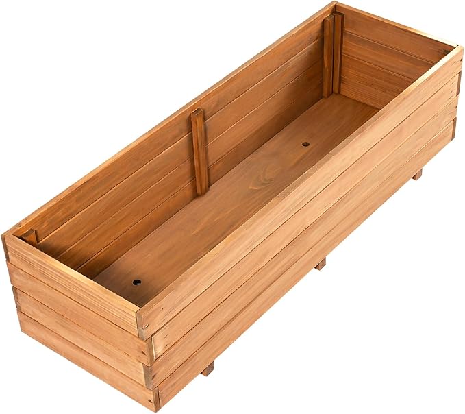 Wooden Raised Garden Bed Planter Box – Fir Wood Outdoor Vegetable, Herb & Flower Box with Drainage Holes – 47.24"x15.75"x12.6", Rot-Resistant, for Patio, Yard, Balcony