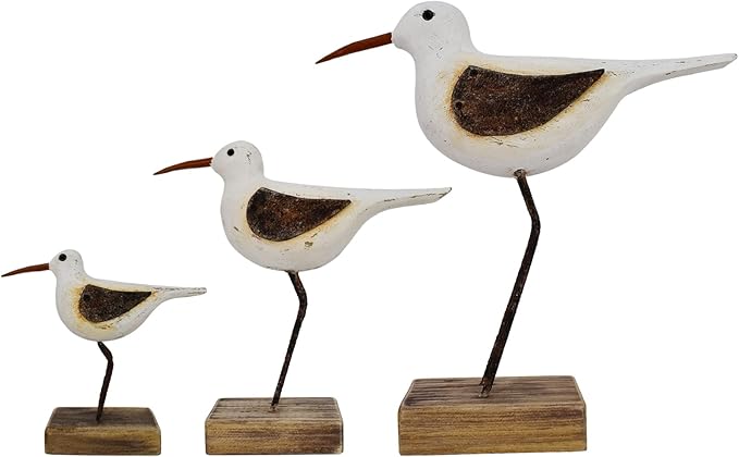 Aecipl Wood Bird Statue Standing Seagull Nautical Decor Coastal Birds Sculpture Indoor Outdoor Animal Figurine Beach Themed Decoration Rustic Home Art for Bedroom Garden (A, S+M+L)