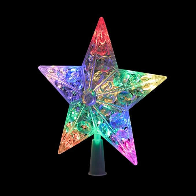 Alpine Corporation 9" H Star Tree Topper with Multi-Color LED Lights, Christmas Decoration