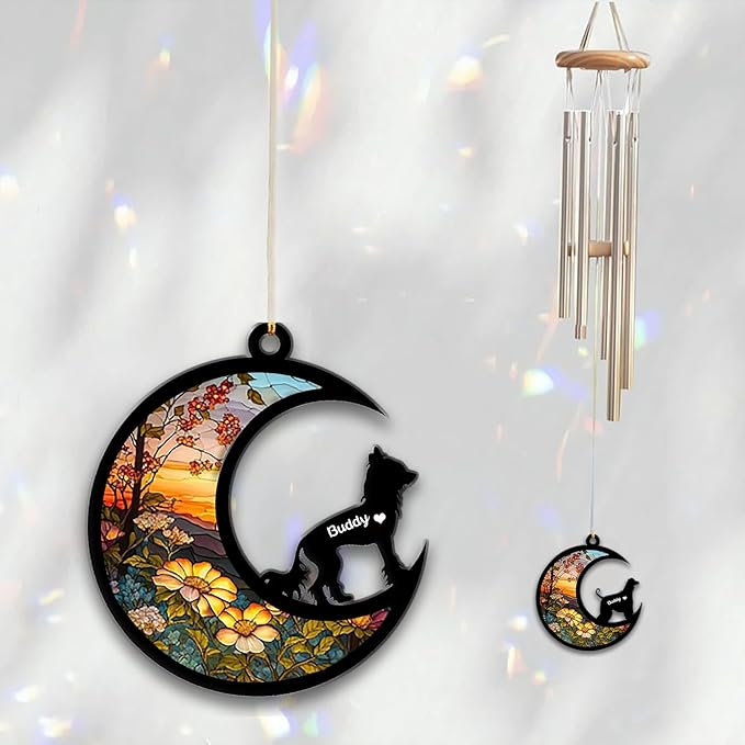 Chinese Crested Dog Sun Catcher Wind Chime, Custom Sunflower Suncatcher Dog Memorial Wind Chime, Dog Loss Gift, Dog Sympathy Gift, Pet Loss Suncatcher, Outdoor Garden Decor