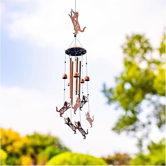 Cat Wind Chimes Outdoor Cat Gifts for Women Mom Men Dad Unique Birthday Gifts Metal WindChimes for Outside/Indoors, Patio, Lawn, Yard, Home Decor, Outdoor Decor, Garden Decorations