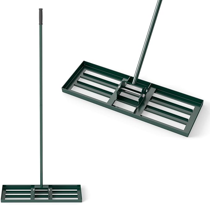 30" x 10" Lawn Leveling Rake, Heavy Duty Landscape Rake with 67" Handle, Non-Slip Grip & Flat Head, Space-Saving Lawn Level Tool for Garden, Backyard, Golf Course & Sports Field(Green)