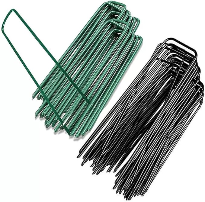 8 inch 20 Pack Black Galvanized Landscape Staples 11 Gauge Garden Stakes Pins Anti-Rust Ground Stakes U-Shaped Tent Stakes are Used for Weed Barrier, Irrigation Tubing, Yard Lawn, Landscape Fabric
