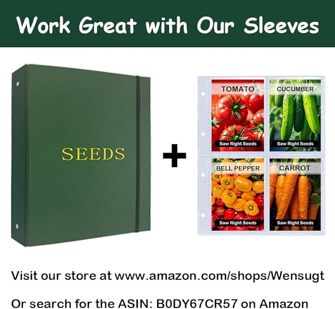 Seed Storage Organizer Binder, Seed Packet Organizer with 100 Clear Pockets(25 Pack Sheet Sleeves), Garden Seed Holder Book for Seed Envelopes Card, Plant Seed Saver, Flower Seed Keeper(A4)