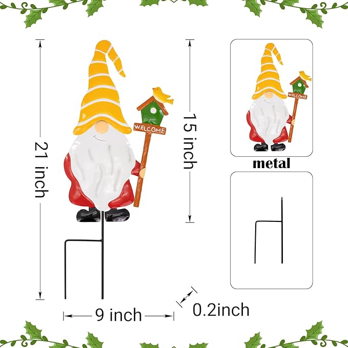 Metal Christmas Yard Signs Decor for Rust Prevention, Christmas Yard Stakes with Gnomes for Outside Garden Yard Lawn Porch Holiday Party(Yellow)