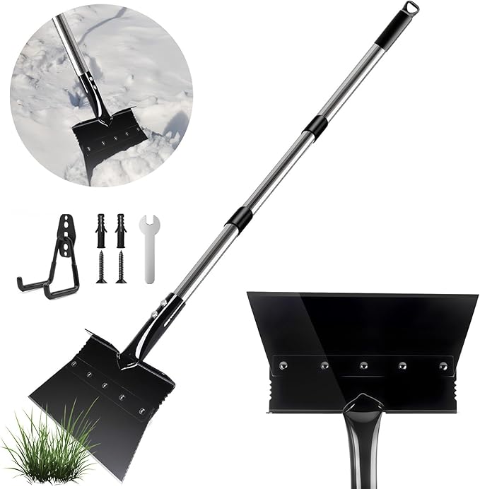 Garden Flat Shovel, Heavy Duty Multifunctional Cleaning Shovels with 53” Adjustable Long Handle, Floor Scraper Tool for Ice Snow Removal,Weeding,Driveway Lawn Edging,Sidewalk,Garden, Outdoor,Scraping