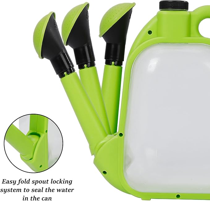 4L Foldable Clear Plastic Watering Can with Rotating Nozzle Long Spout Ideal for Indoor and Outdoor Gardening - Green