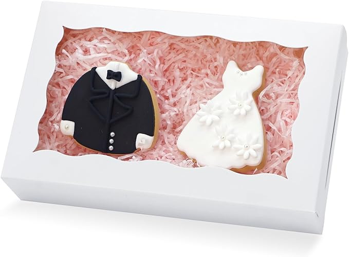 50pcs Cookie Boxes 7" x 4 3/8" x 1 1/2" Inch, Bakery Boxes with window Treat Box Chocolate Covered Strawberries Box for Christmas Valentine's Mother's Day - White