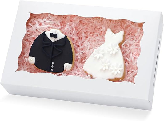 50pcs Cookie Boxes 7" x 4 3/8" x 1 1/2" Inch, Bakery Boxes with window Treat Box Chocolate Covered Strawberries Box for Christmas Valentine's Mother's Day - White