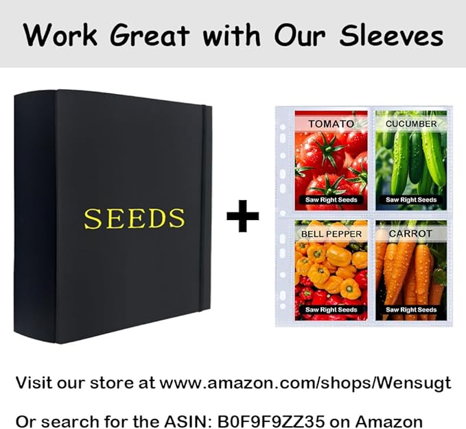 Extra Large Seed Storage Organizer Binder with 200 Clear Pockets(50 Pack Sheet Sleeves), 3 Ring Seed Packet Organizer, D-Ring Garden Seed Holder Book for Seed Envelopes, Plant Saver Flower Keeper