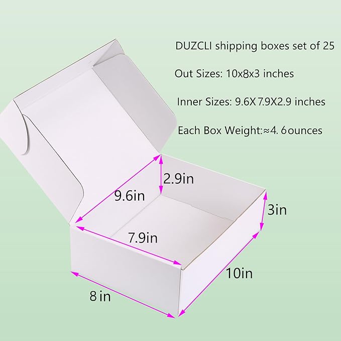 Small Shipping Boxes 10x8x3 Inch (25 Pack) - Sturdy White Corrugated Cardboard Boxes for Small Business, Ecommerce, Mailing & Packaging | Recyclable Gift & Storage Boxes