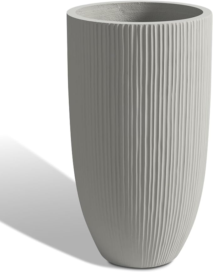 Tall Planters for Outdoor Plants, Large Concrete Flower Pots for Garden Front Porch, Patio, Indoor (Vertical Gray, 24 inch)