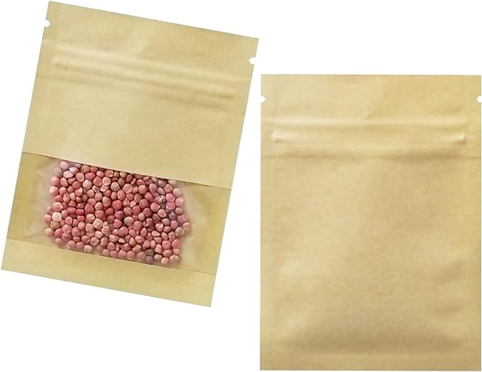 FERENLI 1000 Pack 2.8x3.5 inch Small Resealable Seed Coin Envelopes Bags with Clear Window Brown Kraft Paper Heat Seal Packets for Flower Vegetable Seeds Storage Party Favor Pet Food Sample Bag