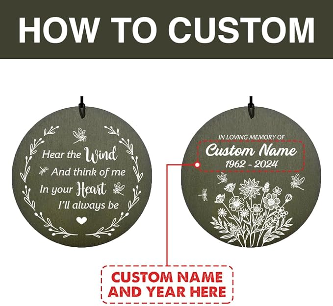 Personalized Sympathy Wind Chime, Wind Chimes for Loss of Loved Father/Mother/Lover, Commemorative Sympathy Bereavement Gifts for Condolences/Funeral, Decorative Wind Chimes Outdoor, Product in USA