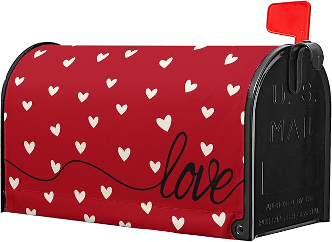 Valentines Day Mailbox Cover Magnetic Red Love Hearts Romantic Mailbox Wrap Post Cover Standard Size 25.5x21 Inch for Garden Yard Outdoor Outside Patio Wedding Anniversary Holiday Decor