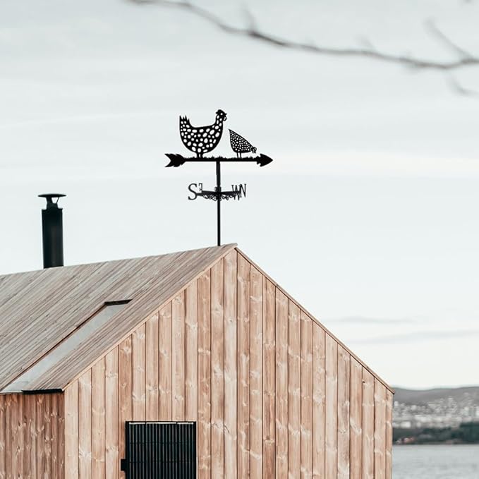 SUPERDANT Rooster Weather Vane Spotted Chicken Wind Vanes for Yard Animals Metal Weathervane Roof Mount for Gardens Outside Black Weathervanes Farmhouse Farm Barn Sheds Patio Decorations