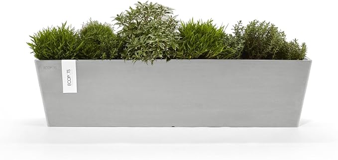 Ecopots Bruges Durable Modern Rectangular Indoor/Outdoor Recycled-Based Composite Flower Pot Planter, White Grey, 31.5"