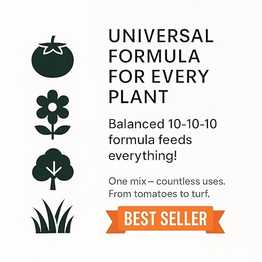 𝐁𝐄𝐒𝐓𝐒𝐄𝐋𝐋𝐄𝐑 10-10-10 Plant Fertilizer Slow Release | 10 10 10 All Purpose Fertilizer for Fruit Trees, Evergreens, Vegetables, Arborvitae, Fig Trees, Shrubs, Pines, Oaks, Flowers [1 Quart]