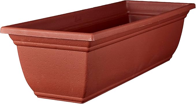 The HC Companies 24 Inch Mojave Window Planter Box with Drainage Holes, Lightweight UV-Resistant Plastic Outdoor Planters, 2-Pack Flower Box for Garden & Home Decor, Brick Red
