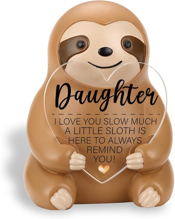 Sloth Figurine Gift Resin Statue with Heart Acrylic Plaque, Sentimental Gifts for Daughter from Mom Dad, Ideal Graduation Birthday Christmas Desk Decor YSS6