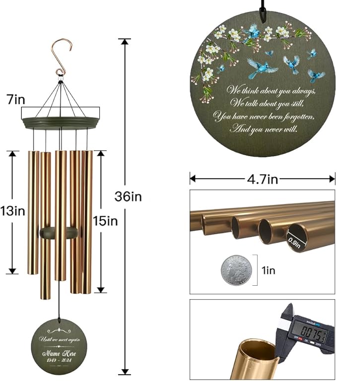 Personalized Sympathy Wind Chimes, Sympathy Memorial Gifts for Loss of Father, Remembrance Windchimes Loss of A Loved One, Memory Bereavement & Funeral Gifts, Product in USA