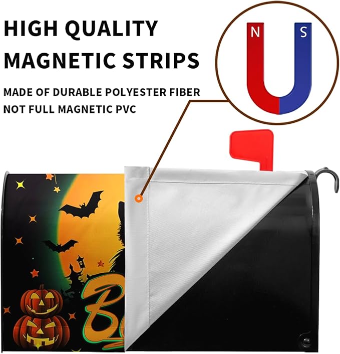 Halloween Mailbox Covers Black Cat Moon Pumpkin Magnetic Mailbox Wrap Castle Boo Spider Bat Mail Post Box Cover Standard Size 21x18 Inch for Garden Yard Decor