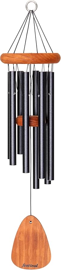 Festival 24-inch Redwood Wind Chime 8 Tubes in Black by Wind River for Patio, Backyard, Garden, and Outdoor décor. Made in The USA